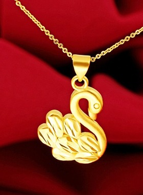 新品精工仿真沙金复古天鹅吊坠项链时尚气质