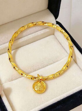 新中式沙金吉言黄财神莫比乌斯手镯时尚闭口镯子国风送女友