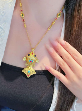 新中式爆款国潮珐琅彩色鲤鱼国风项链镂空吊坠精致锁骨链