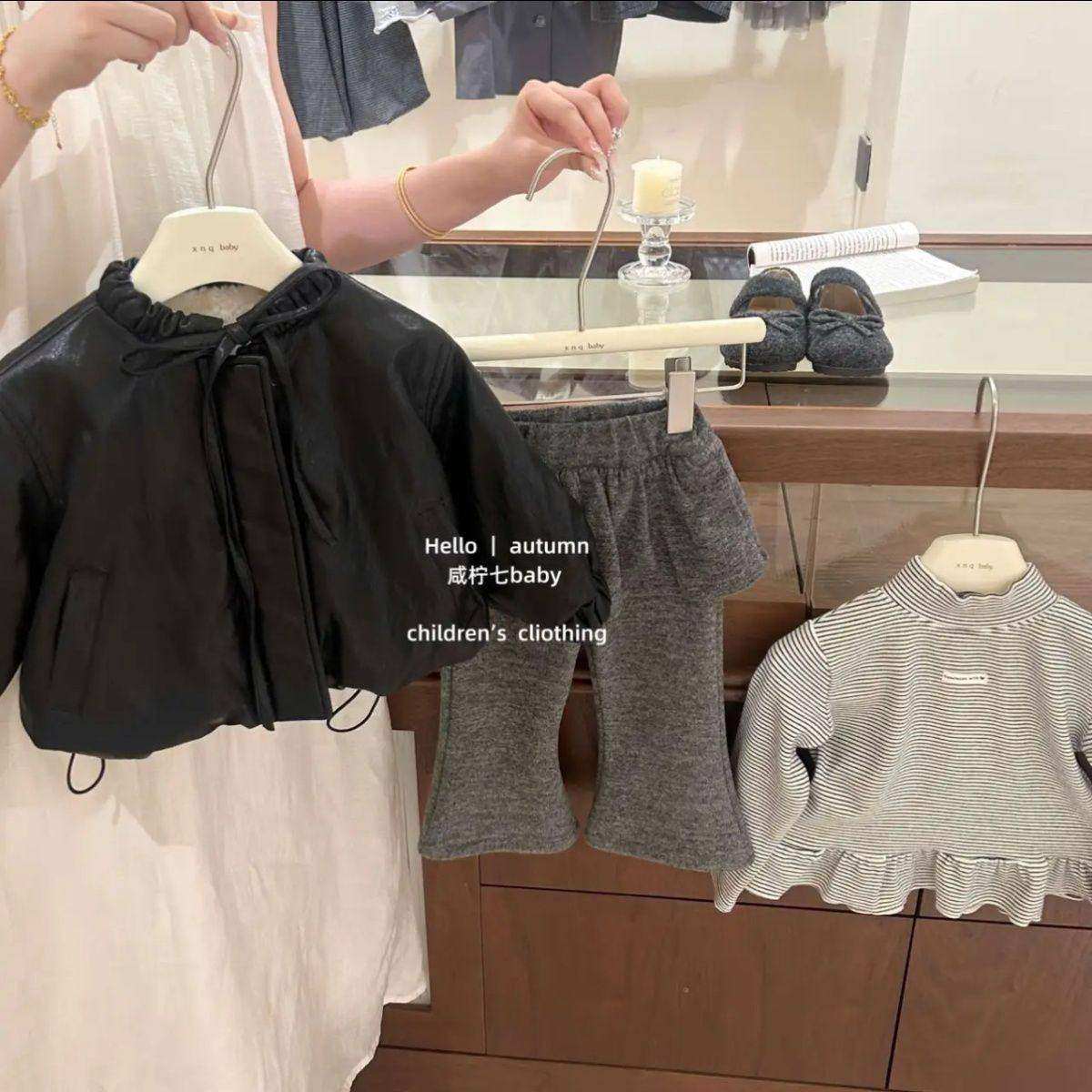 女童帅气加绒加厚皮衣外套儿童磨毛打底衫一体绒屁帘喇叭裤三件套,淘宝优惠券,粉丝福利购,淘宝优惠卷