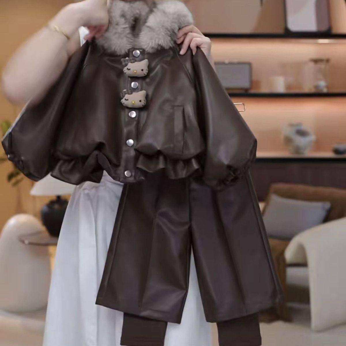 女童秋冬加绒加厚皮夹克皮裤两件套2025女宝宝防风保暖皮衣外套潮,淘宝优惠券,粉丝福利购,淘宝优惠卷