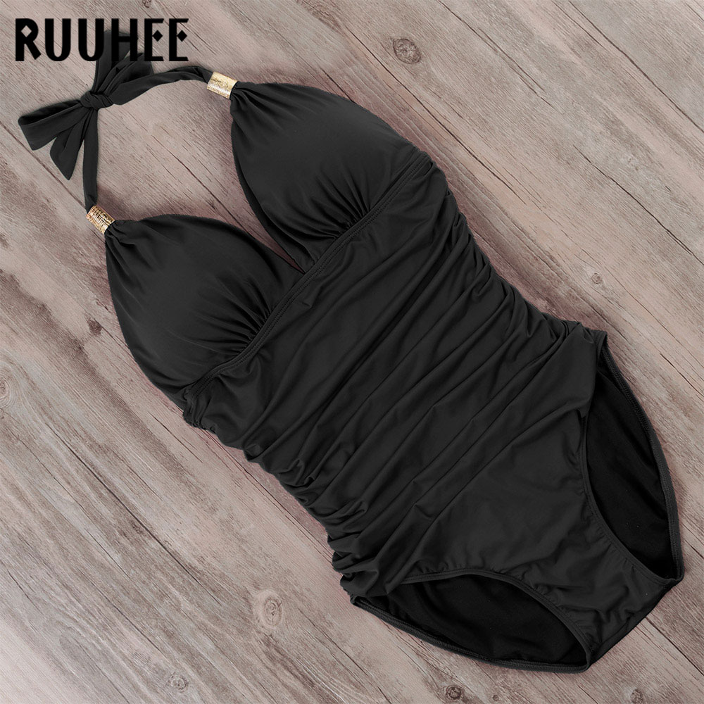 RUUHEE Push up Swimwear One Piece Swimsuit Women Black Bathi