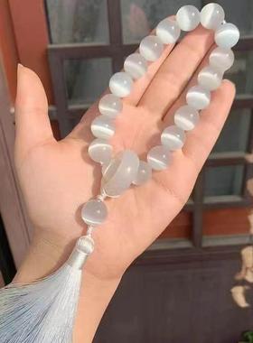 白月光猫眼石手持十八子古文玩手串女生盘珠流苏小手捻绕指柔古风