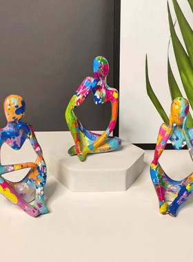 创意新款炫彩抽象艺术思考者摆件家居客厅人物树脂工艺品装饰