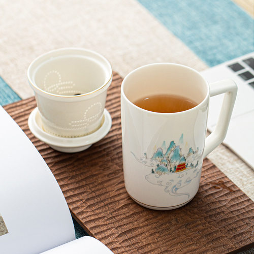 德化千里江山白瓷办公水杯带盖内胆过滤满心杯便携茶具logo - 图2