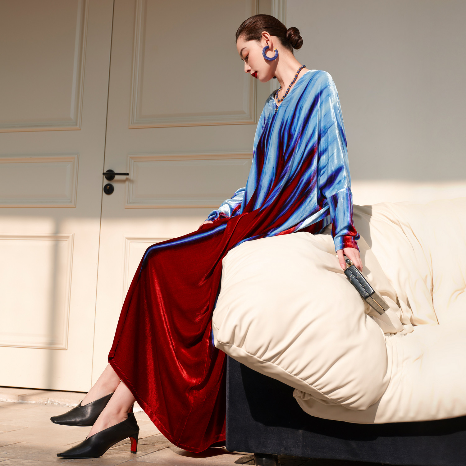 【新年系列】TU真丝丝绒渐变流光阔版连衣裙26春新款纸片人长裙子,淘宝优惠券,粉丝福利购,淘宝优惠卷