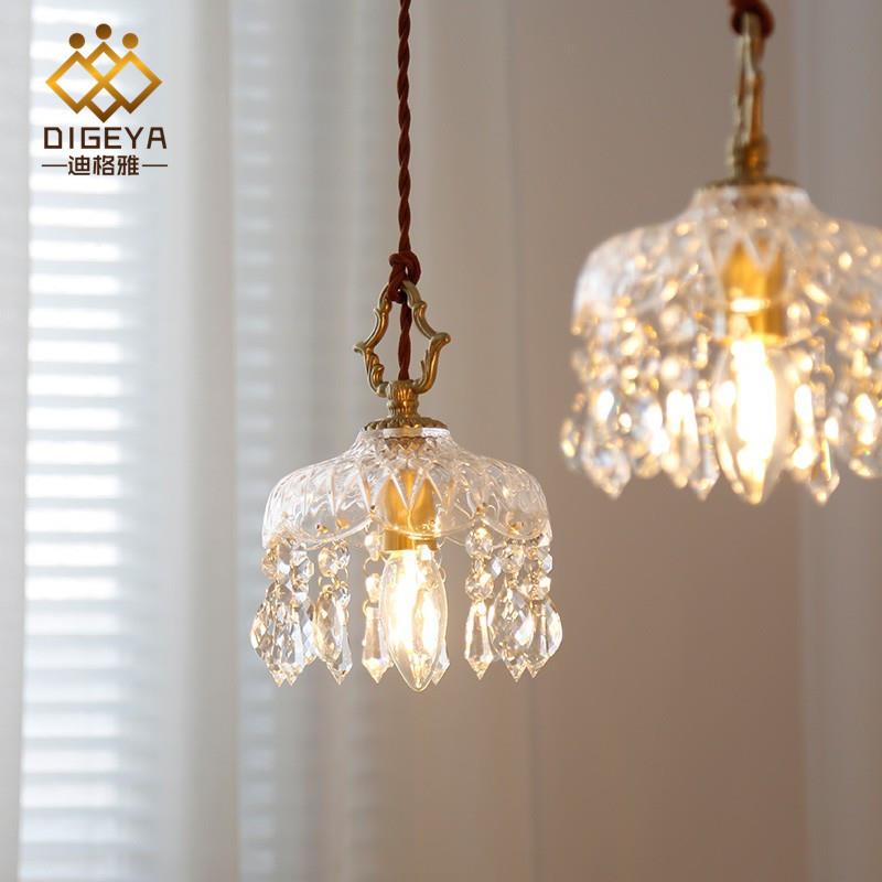 法式黄铜复古水晶小吊灯 入户过道阳台床头吊灯玄关吧台玻璃吊灯 - 图0