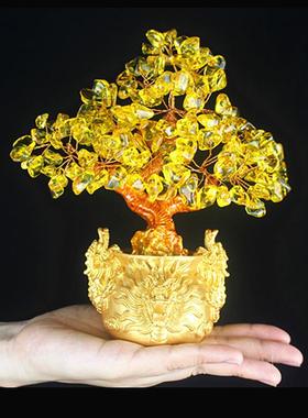名旺水晶树 黄水晶摇钱树工艺品家居酒柜装饰品办公桌小摆件