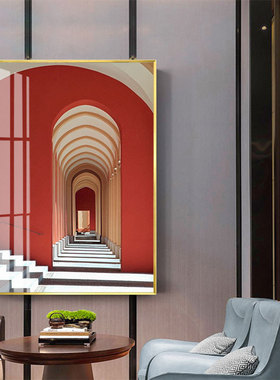 走廊楼梯过道现代简约客厅装饰画铝合金酒店玄关挂画金色建筑壁画