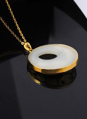 名旋永恒之心项链年年有余平安扣金镶玉鲤鱼沙金吊坠女莲花锁骨链