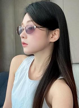 2025新款美式太阳眼镜女金属y2k千禧风圆脸高级感紫片猫眼超火太