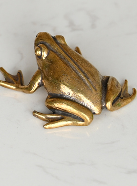 古玩铜铸纯铜小青蛙金蟾桌面摆件