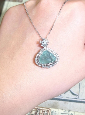 天然A货翡翠冰种蓝水翡翠佛公