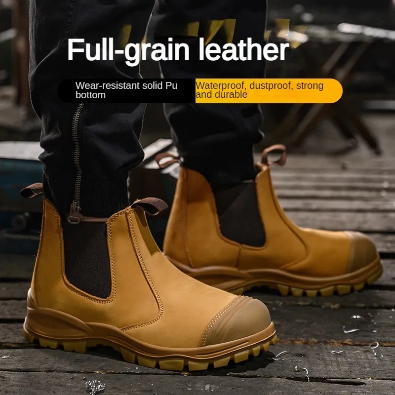 Genuine Leather Work Safety Boots Men safety shoes steel toe - 图0