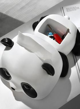 北欧熊猫纸巾盒创意摆件多功能钥匙收纳客厅餐桌面家居可爱装饰品