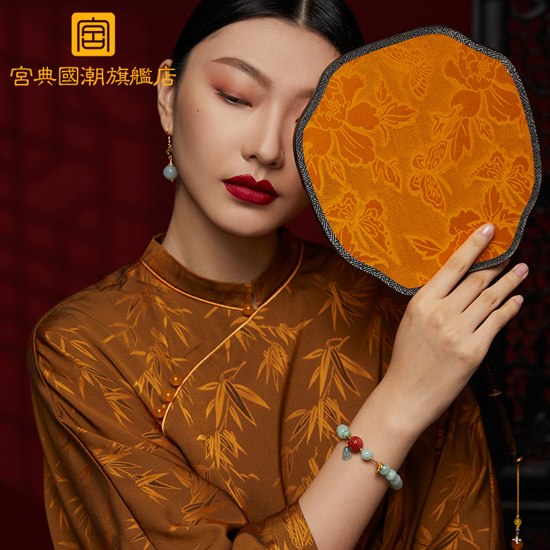 宫典国潮祥云翡翠女纯银珐琅耳环 宫典珠宝耳环