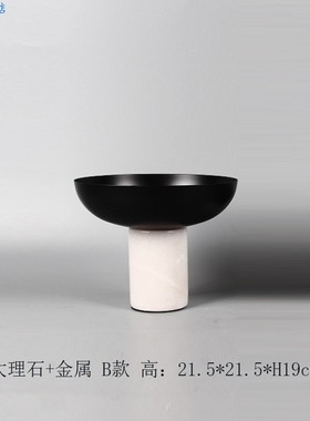 北欧简约轻奢大理石金属花器果盘摆件样板间酒店客厅餐桌收纳托盘