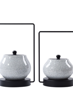 现代新中式创意陶瓷摆件样板间售楼部客厅书房玄关软装饰品工艺品