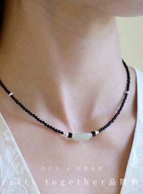 和田玉×哑光纯银黑玛瑙项链