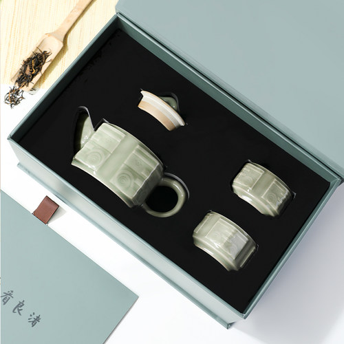 良渚博物院一壶二杯青瓷功夫茶具礼盒茶杯文创送礼送长辈亲戚礼物 - 图3
