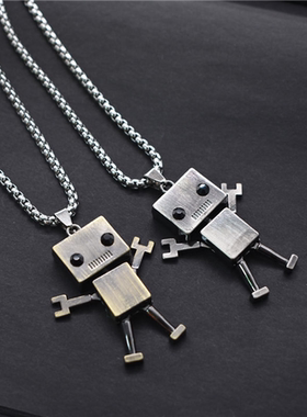 钛钢项链女不掉色机器人吊坠毛衣链长款百搭简约衣服配饰挂件男潮