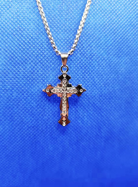 项链三层点钻十字架项链韩版霸气男嘻哈吊坠情侣帅气学生百搭挂饰