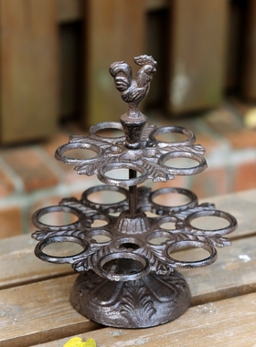 复古铸铁铁艺公鸡鸡蛋架收纳摆件