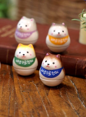 可爱卡通彩色招财柴犬不倒翁摆件