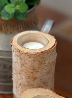 ins蜡烛烛台原生态树桩底座摆件