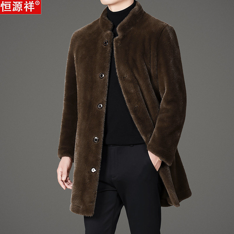恒源祥皮草大衣男士立领中长款貂绒风衣加厚保暖双面穿爸爸装外套,淘宝优惠券,粉丝福利购,淘宝优惠卷