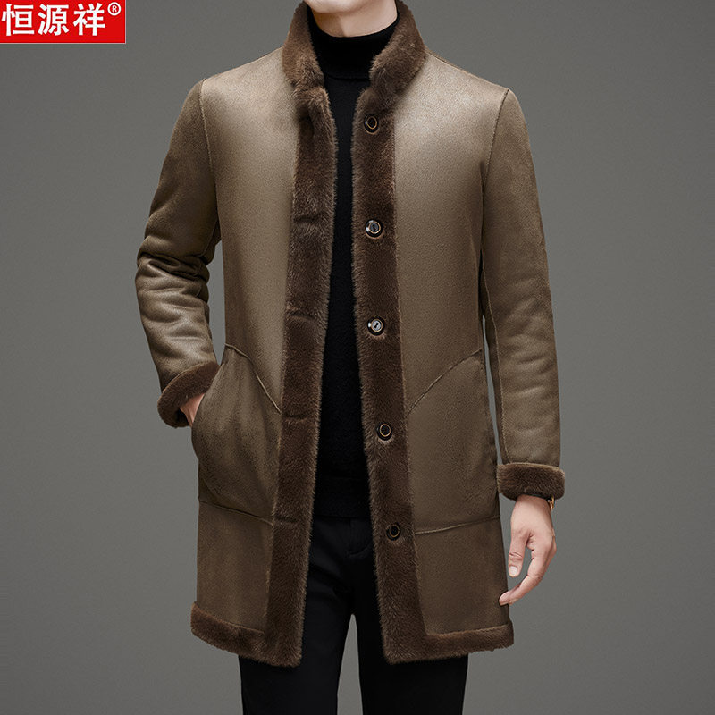 恒源祥皮草大衣男士立领中长款貂绒风衣加厚保暖双面穿爸爸装外套,淘宝优惠券,粉丝福利购,淘宝优惠卷