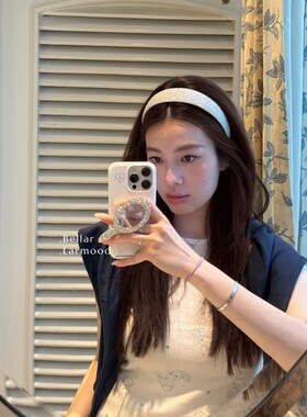 Bellar/larmood美式复古细闪缎面手工复古学院少女宽版发箍