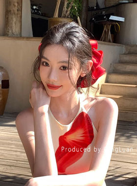 明媚骄阳~红色法式大肠发圈女高级感丸子头马尾发绳显白盘发器