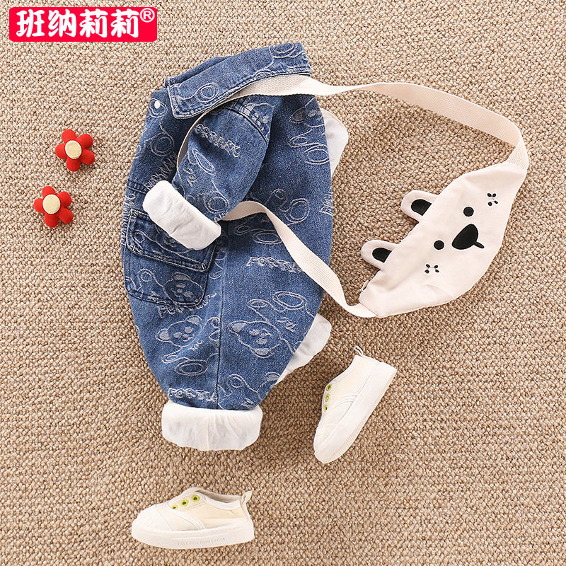 软牛仔衣服秋装外出男宝宝洋气哈衣 班纳莉莉连身衣/爬服/哈衣