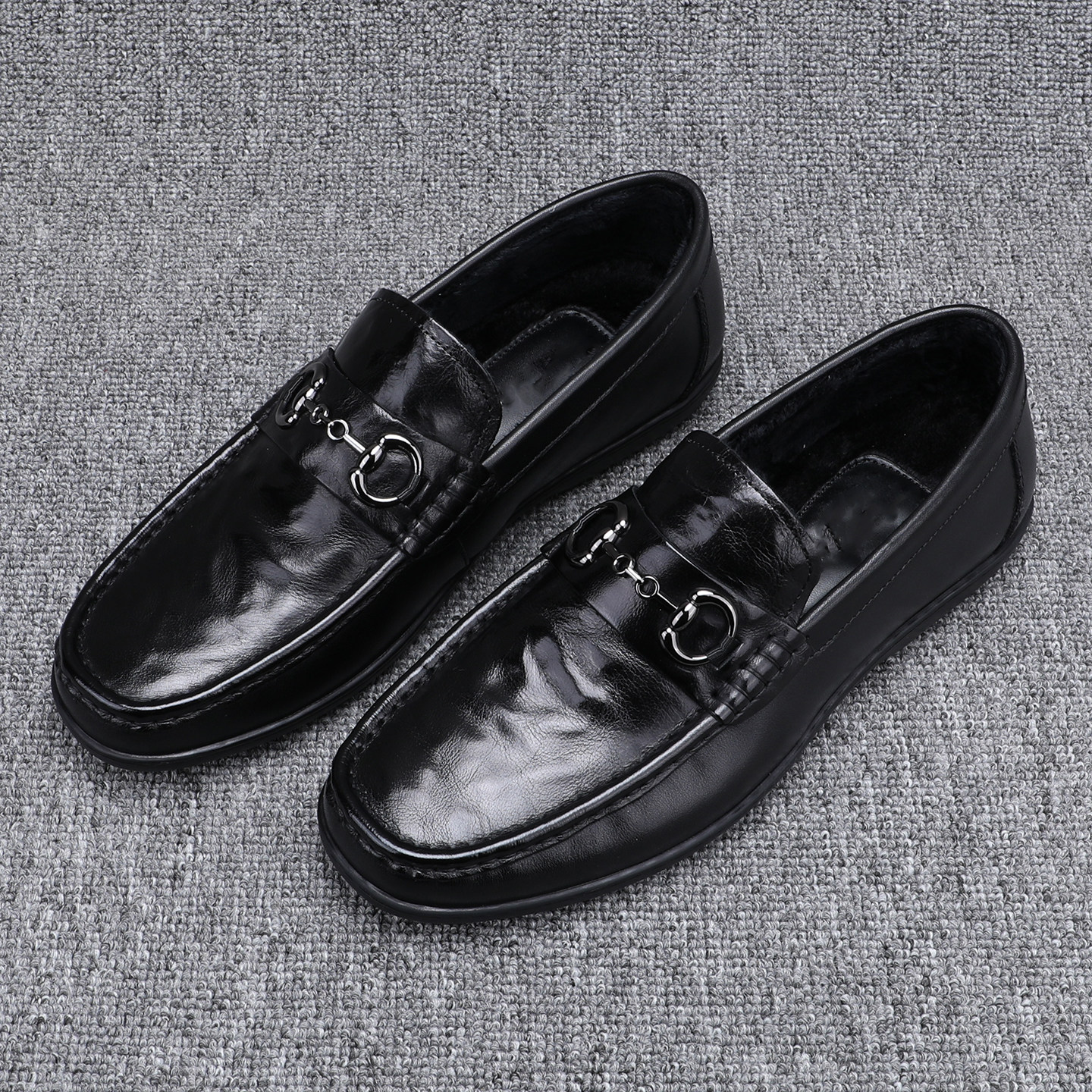 真皮豆豆鞋男款潮流百搭冬季加绒保暖一脚蹬软底休闲皮鞋男乐福鞋,淘宝优惠券,粉丝福利购,淘宝优惠卷