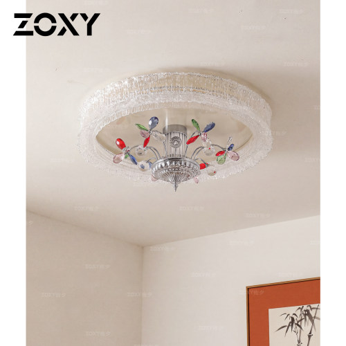 ZOXY 轻法式彩色水晶吸顶灯复古书房卧室创意轻奢主卧LED房间灯 - 图0