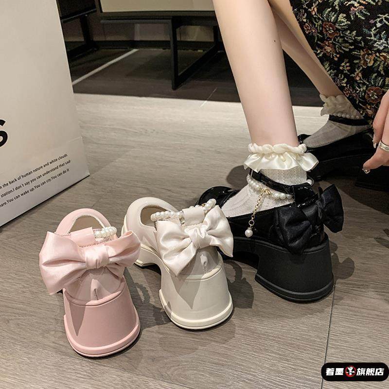 法式玛丽珍鞋女2025新款春秋季百搭高跟粗跟单鞋蝴蝶结厚底小皮鞋,淘宝优惠券,粉丝福利购,淘宝优惠卷