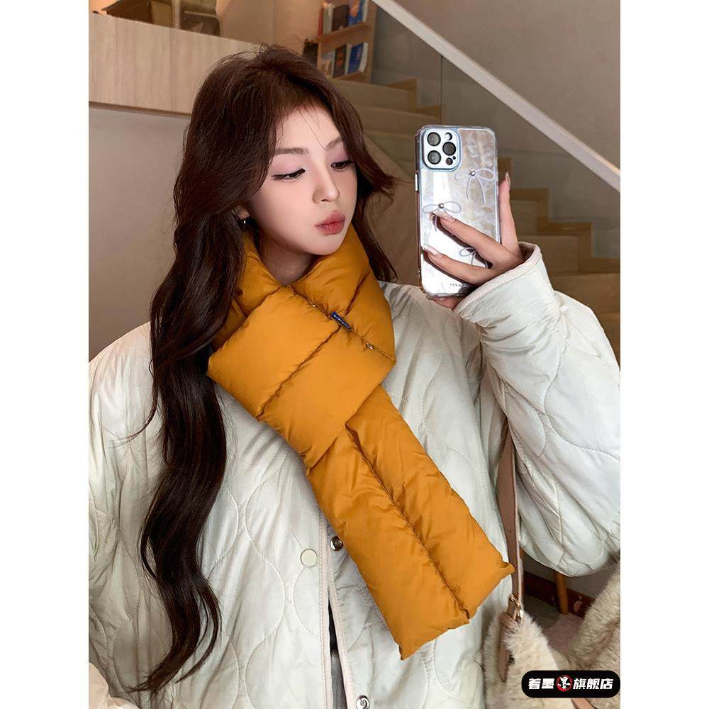 羽绒围巾女冬季2025新款防风保暖多巴胺韩版百搭加绒加厚防寒围脖,淘宝优惠券,粉丝福利购,淘宝优惠卷