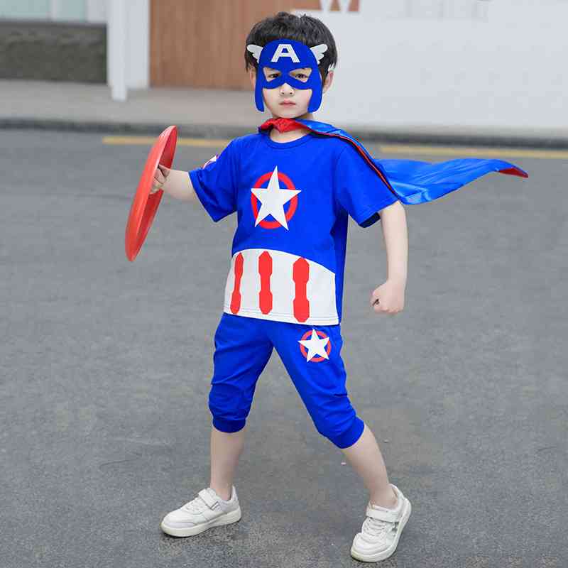 美国队长儿童夏服装男童奥特曼套装衣服夏蜘蛛侠人偶卡通服装-图1