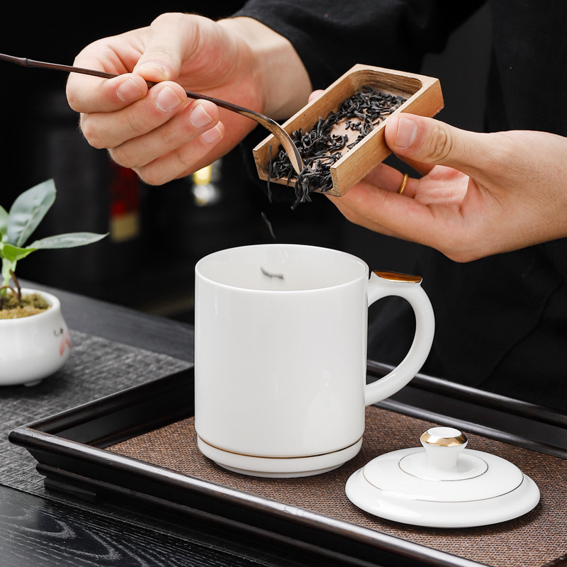 羊玉月牙杯过滤脂茶杯绿杯家用水杯泡茶杯陶瓷茶白瓷办公杯logo - 图1