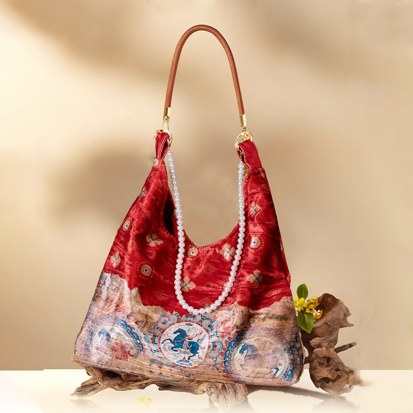 爱奇葩原创珍珠链丝绒手提包单肩包敦煌神骏马年文创新中式包包,淘宝优惠券,粉丝福利购,淘宝优惠卷