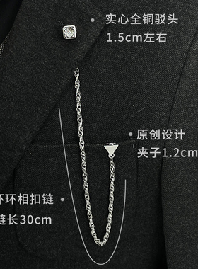 三角扣插花眼领链高档驳头链男西装胸针链条礼服结婚胸花风衣配饰