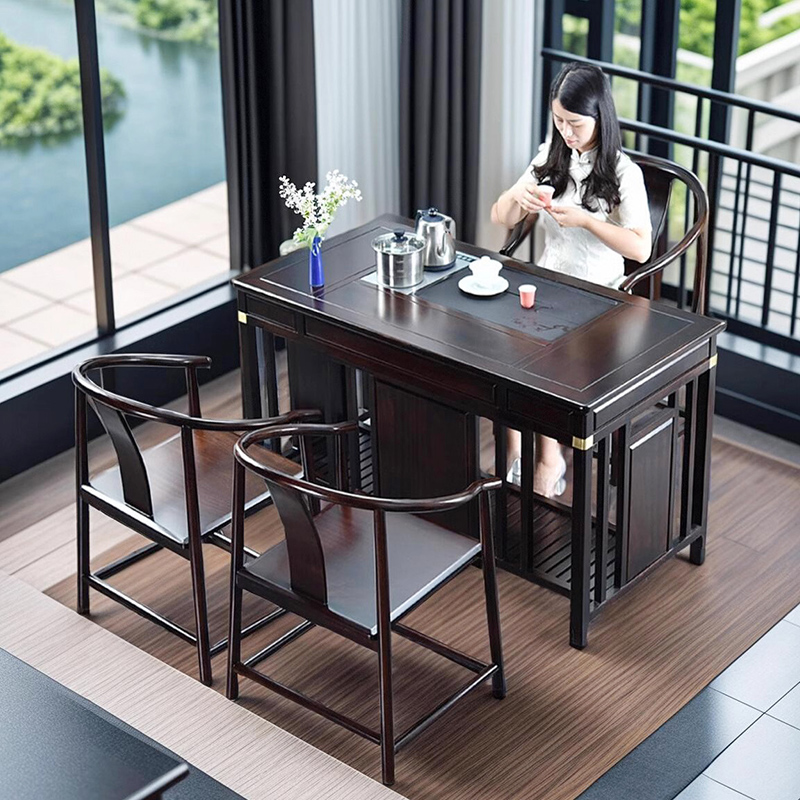 物璟茶台茶桌乌金石一体办公室阳台家用简约新中式实木书桌多功能 - 图1