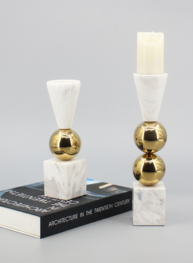 大理石烛台摆件别墅餐厅金属装饰