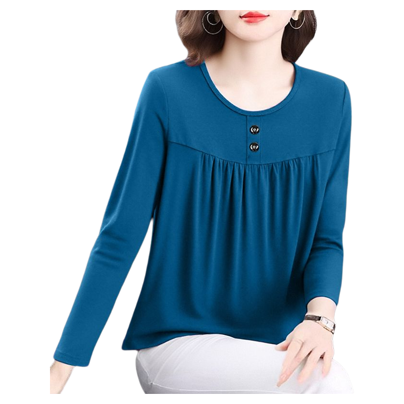 大码妈妈装20226春秋季女T恤休闲长袖上衣圆领纽扣设计宽松遮肚子,淘宝优惠券,粉丝福利购,淘宝优惠卷