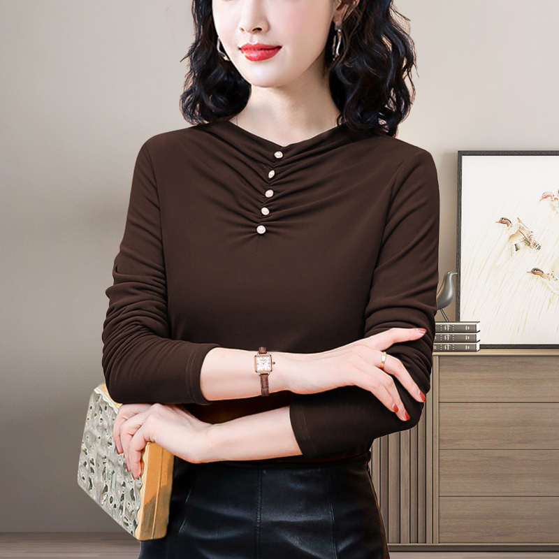 双面德绒加厚长袖t恤女秋冬季中年妈妈装修身显瘦打底衫保暖上衣