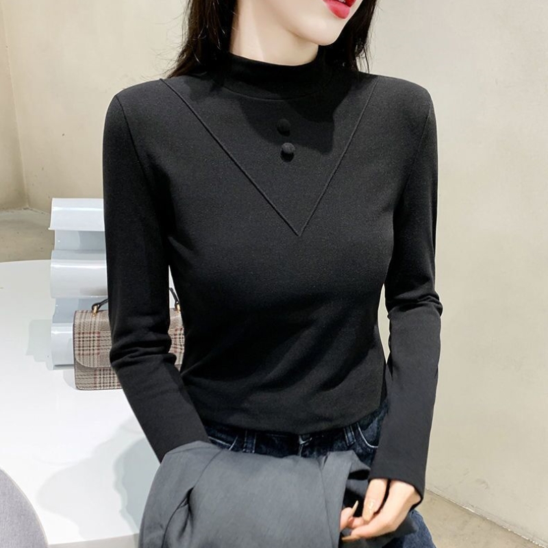 双面德绒秋冬季长袖T恤女修身显瘦保暖打底衫上衣半高领内搭大码