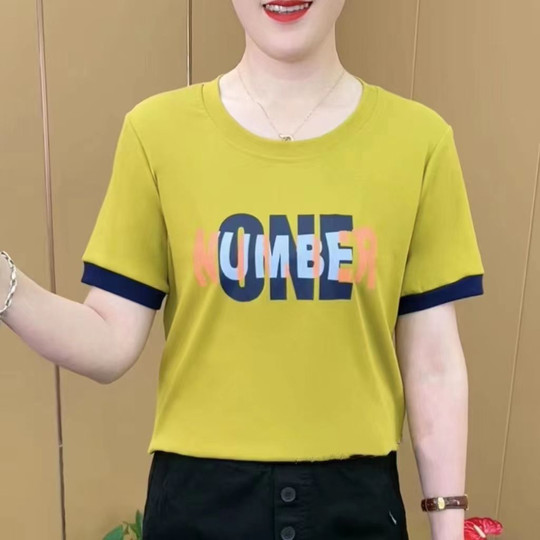 夏季新款妈妈装时尚洋气短袖打底衫女显瘦遮肉休闲T恤圆领上衣服