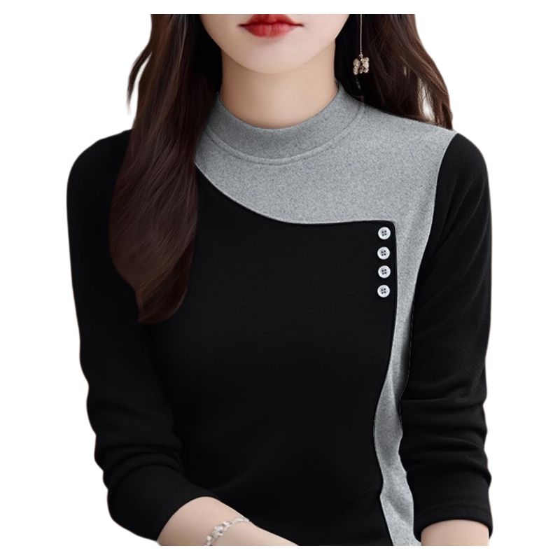 2026秋冬新款T恤德绒时尚半高领打底衫保暖显瘦拼色长袖上衣洋气