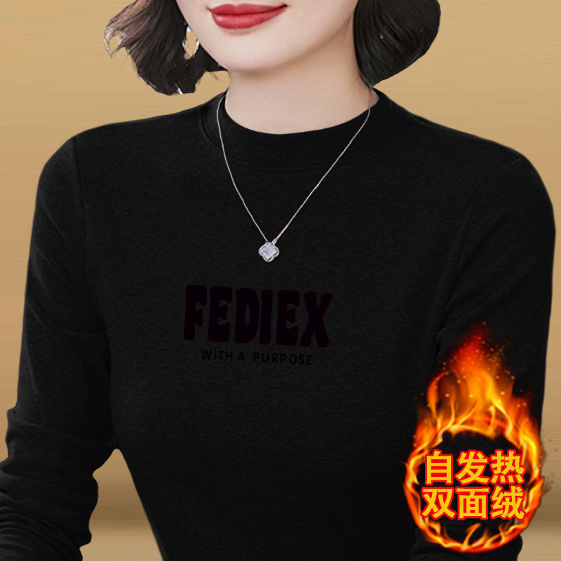 双面德绒加厚长袖t恤女秋冬季中年妈妈装修身显瘦加绒上衣打底衫